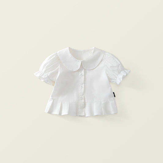 Girl's Puff Sleeve Ruffle Hem Toddler Top -K6126060