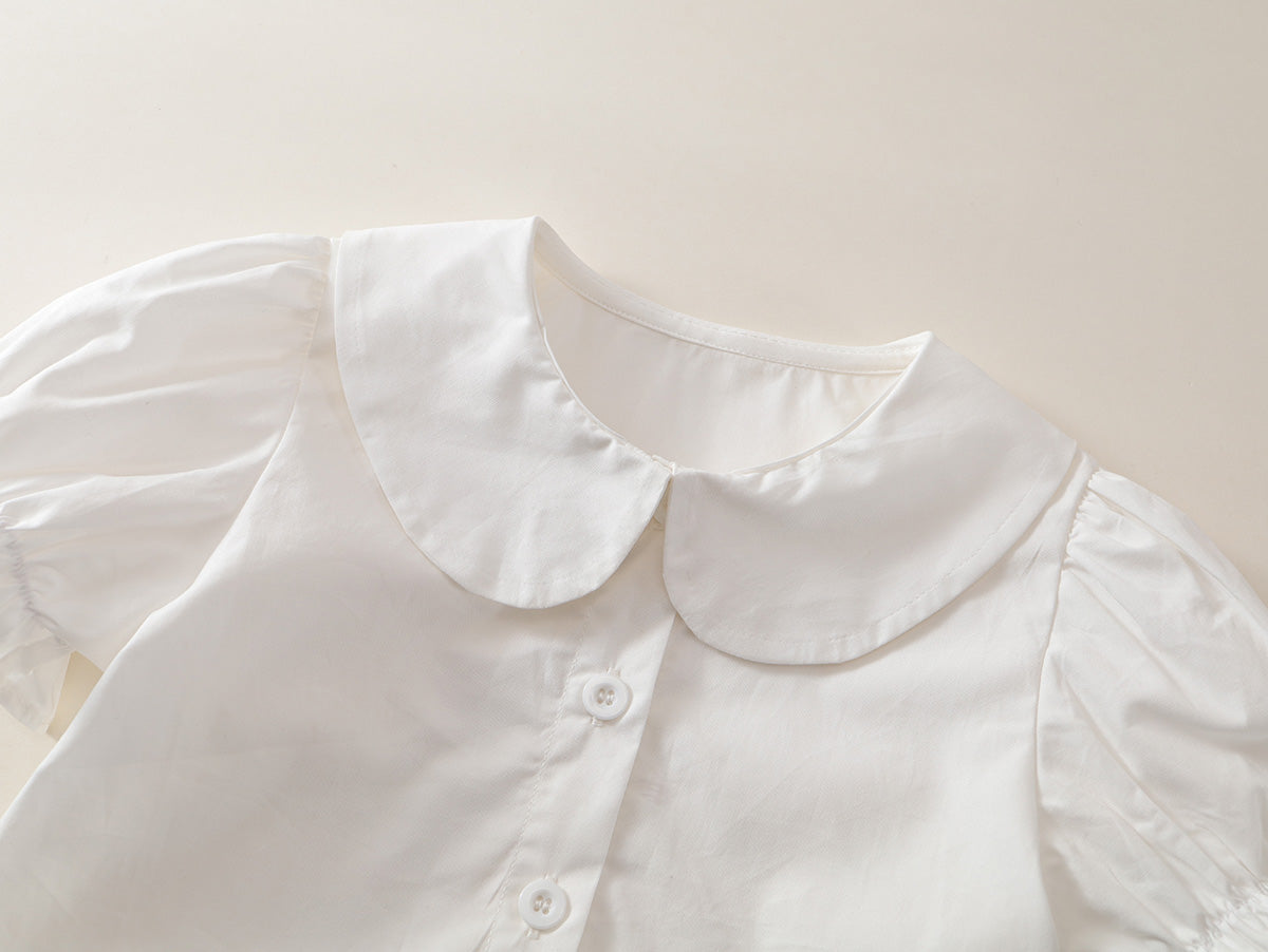 Girl's Puff Sleeve Ruffle Hem Toddler Top -K6126060