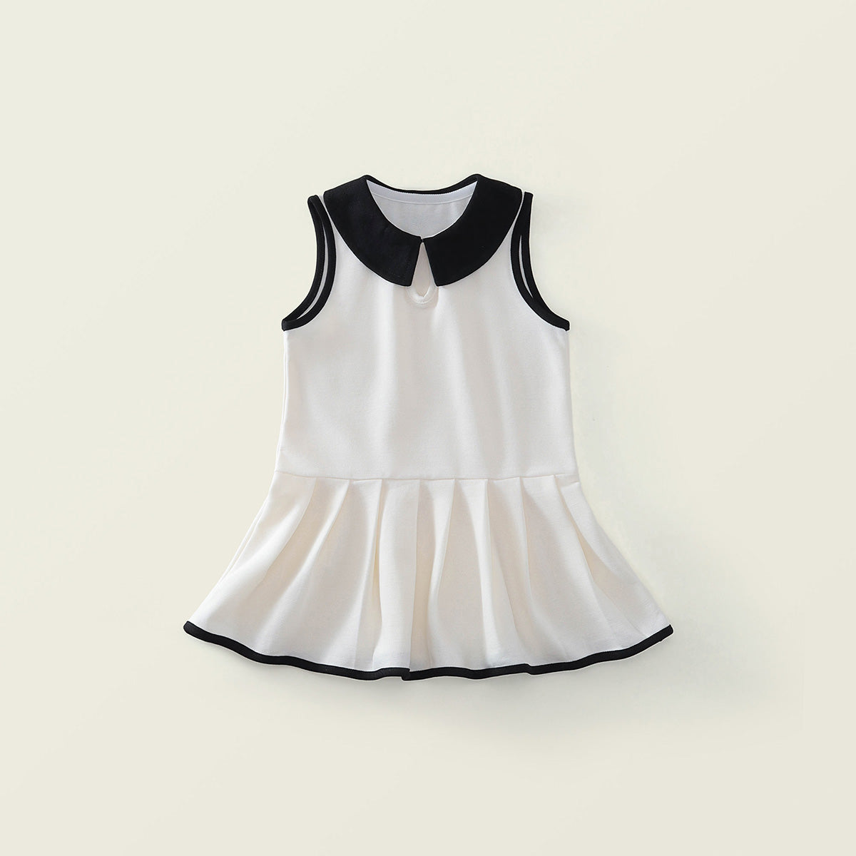 Girl's Black Trim Pleated A-Line Toddler Dress -K6126029