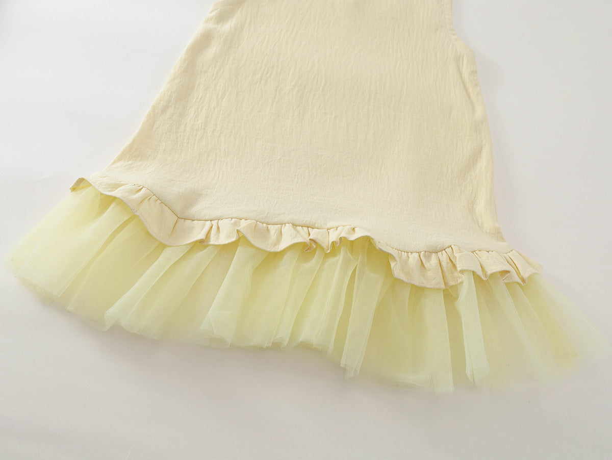 Girl's Light Yellow Crinkle Fabric Toddler Dress -K6126064