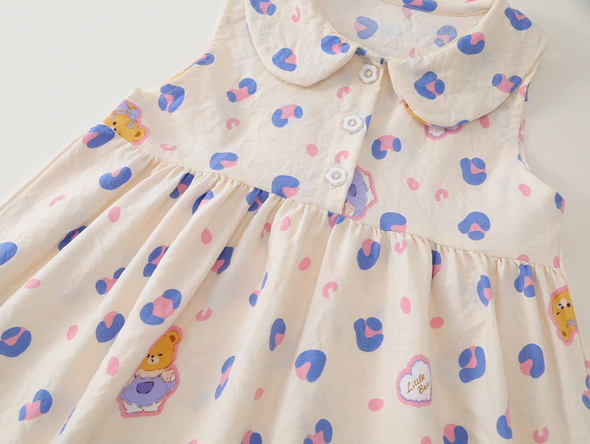Girls' Peter Pan Collar Sleeveless Dress with Bear Patch (2 Colors) - K6126244