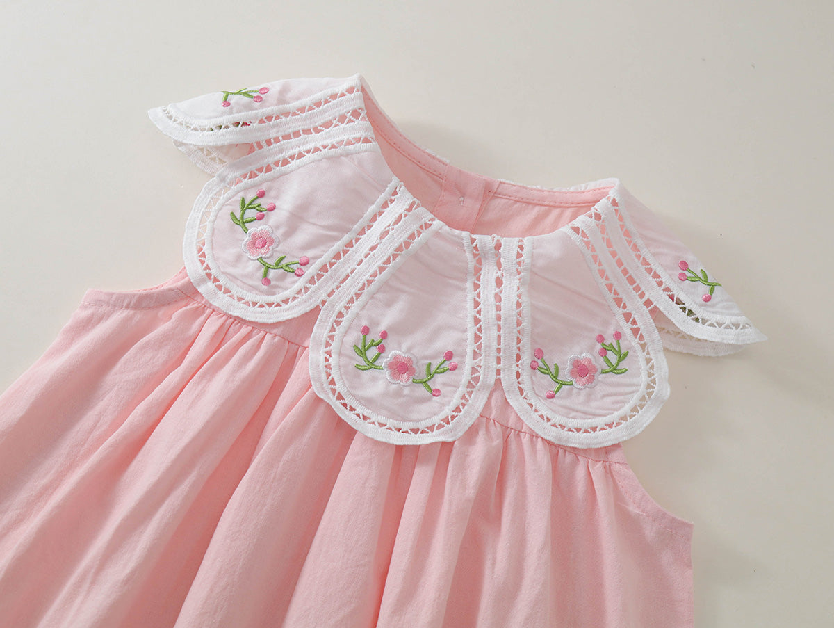 Girls' Embroidered Floral Collar Sleeveless A-Line Dress (2 Colors) - K6126143