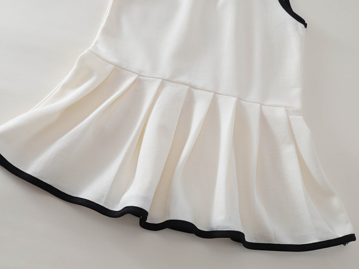 Girl's Black Trim Pleated A-Line Toddler Dress -K6126029