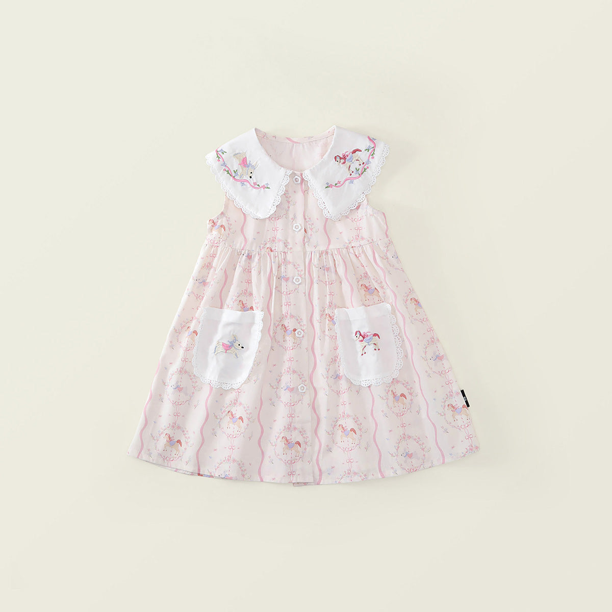 Girls' Pink Carousel Print Dress -K6126142