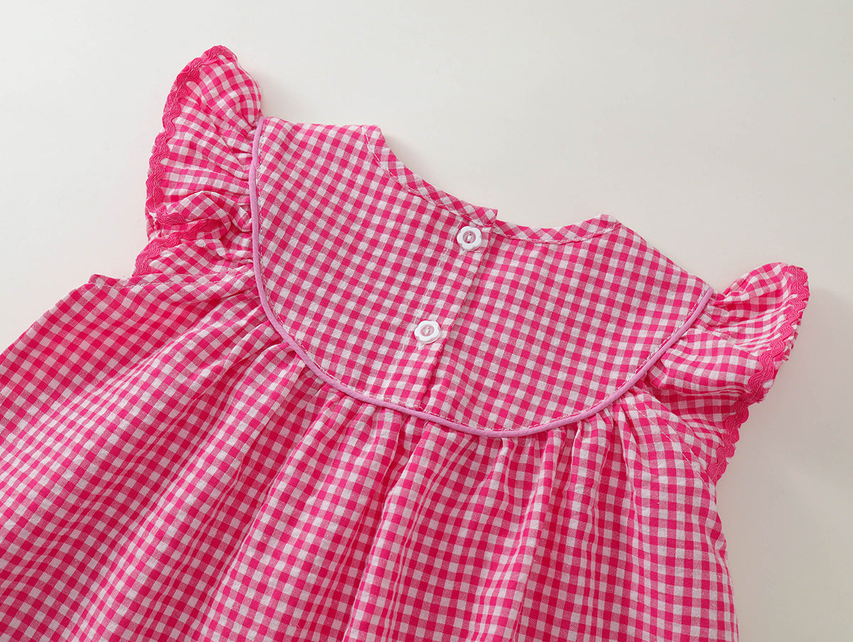 Girls' Embroidered Yoke Dress in Gingham & Solid (2 Colors) - K6126100