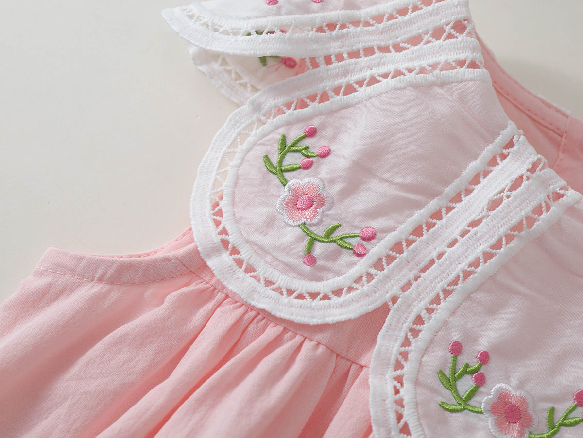 Girls' Embroidered Floral Collar Sleeveless A-Line Dress (2 Colors) - K6126143