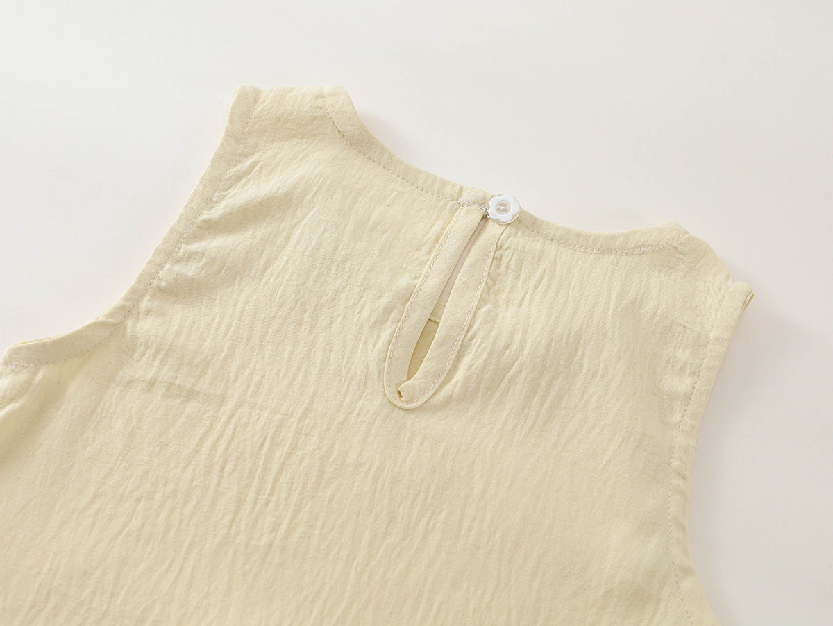 Girl's Light Yellow Crinkle Fabric Toddler Dress -K6126064
