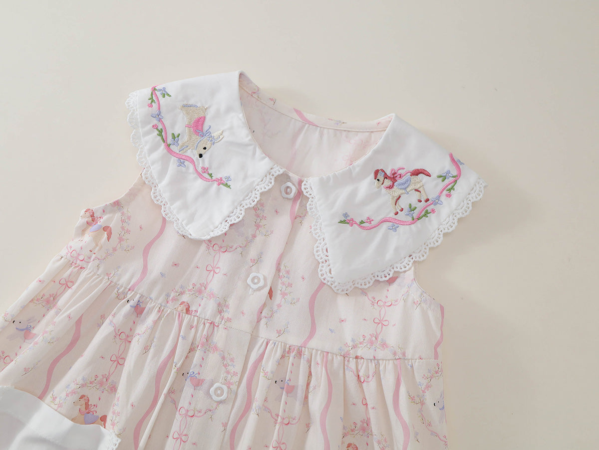 Girls' Pink Carousel Print Dress -K6126142