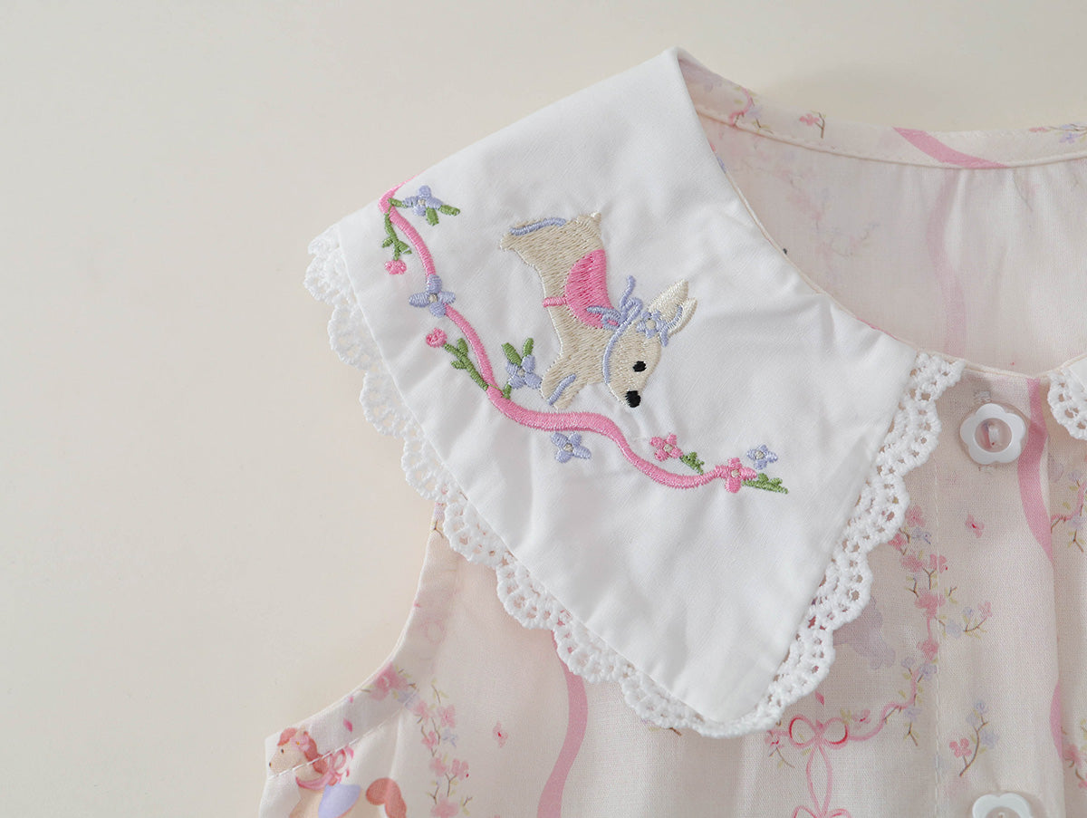 Girls' Pink Carousel Print Dress -K6126142