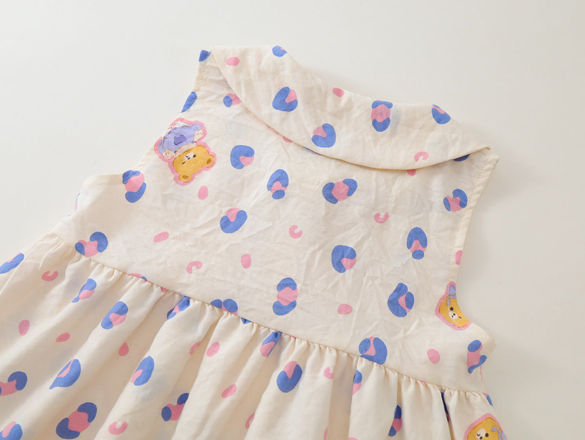 Girls' Peter Pan Collar Sleeveless Dress with Bear Patch (2 Colors) - K6126244