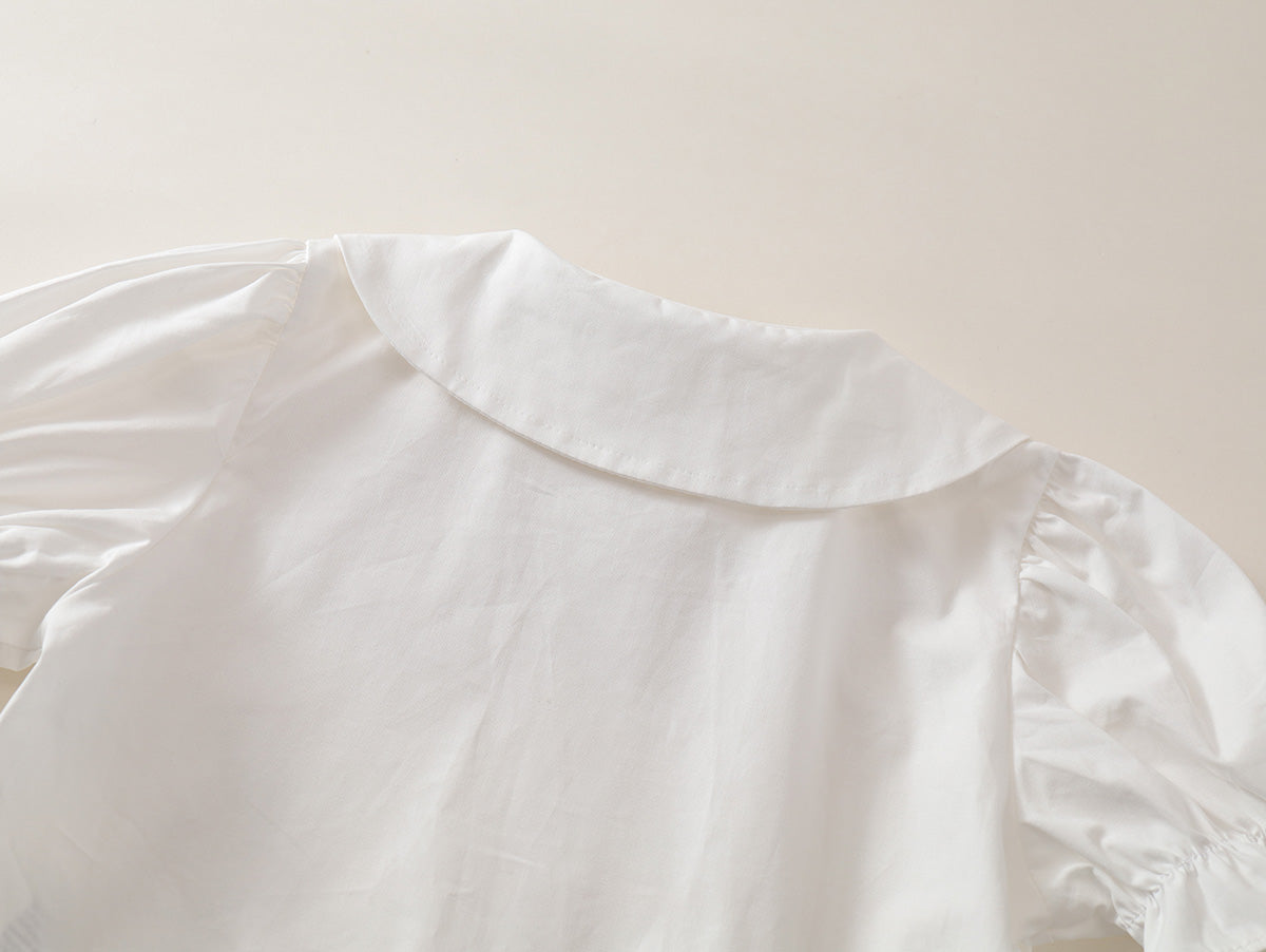 Girl's Puff Sleeve Ruffle Hem Toddler Top -K6126060