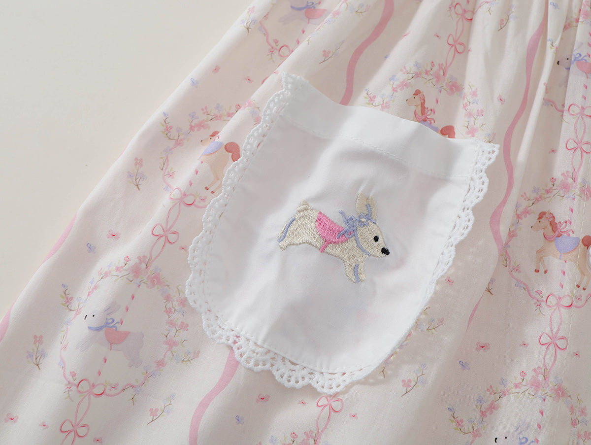 Girls' Pink Carousel Print Dress -K6126142
