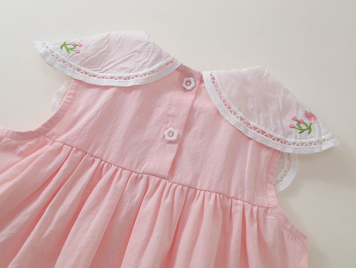 Girls' Embroidered Floral Collar Sleeveless A-Line Dress (2 Colors) - K6126143