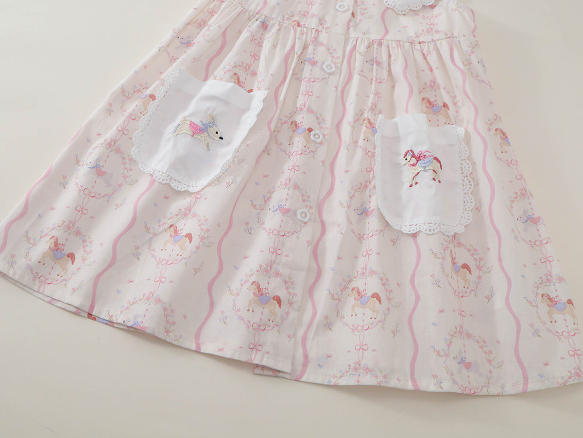 Girls' Pink Carousel Print Dress -K6126142