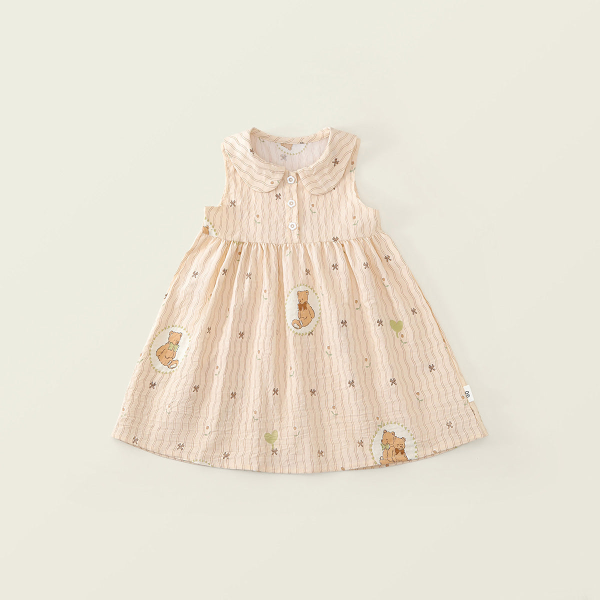 Girls' Peter Pan Collar Sleeveless Dress with Bear Patch (2 Colors) - K6126244