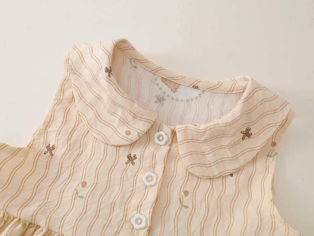 Girls' Peter Pan Collar Sleeveless Dress with Bear Patch (2 Colors) - K6126244