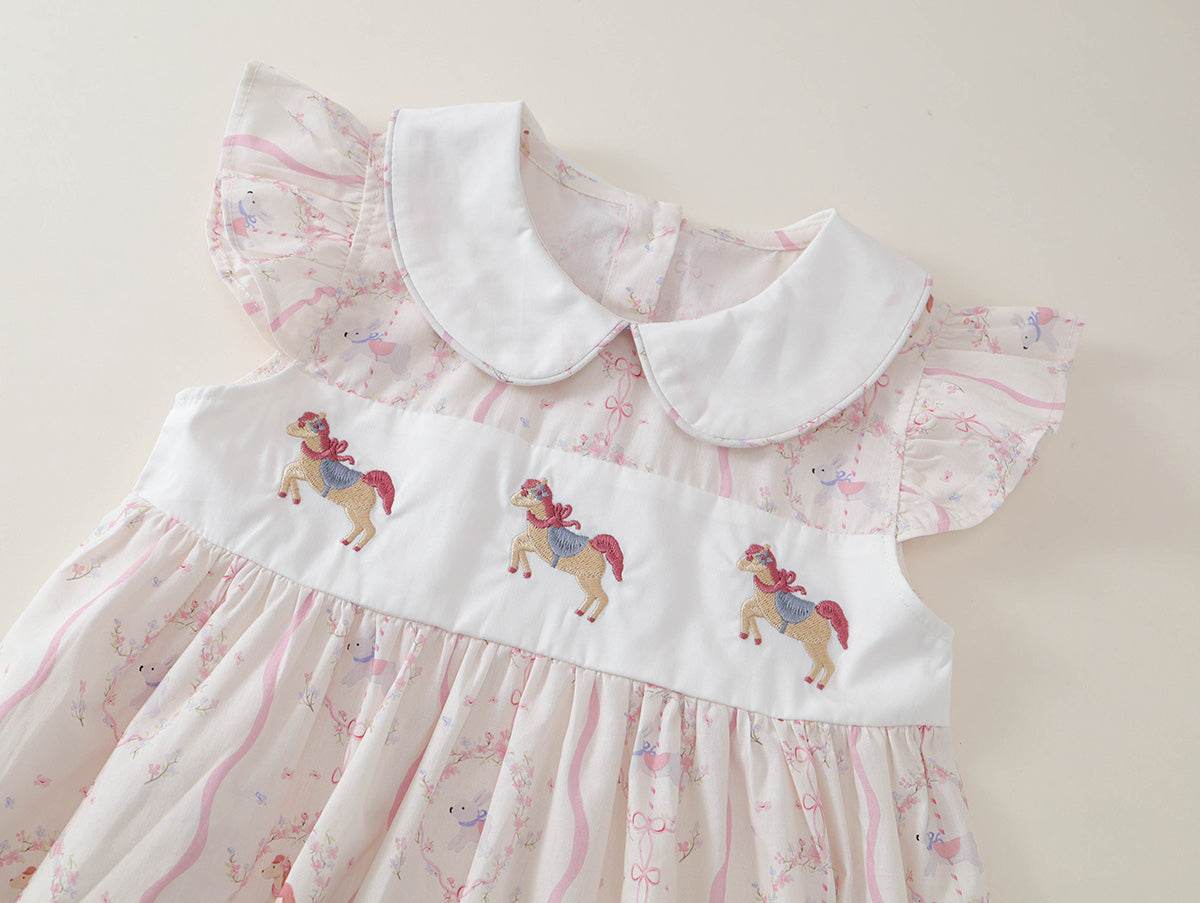 Little Pony Embroidered Peter Pan Collar Dress -K6126140