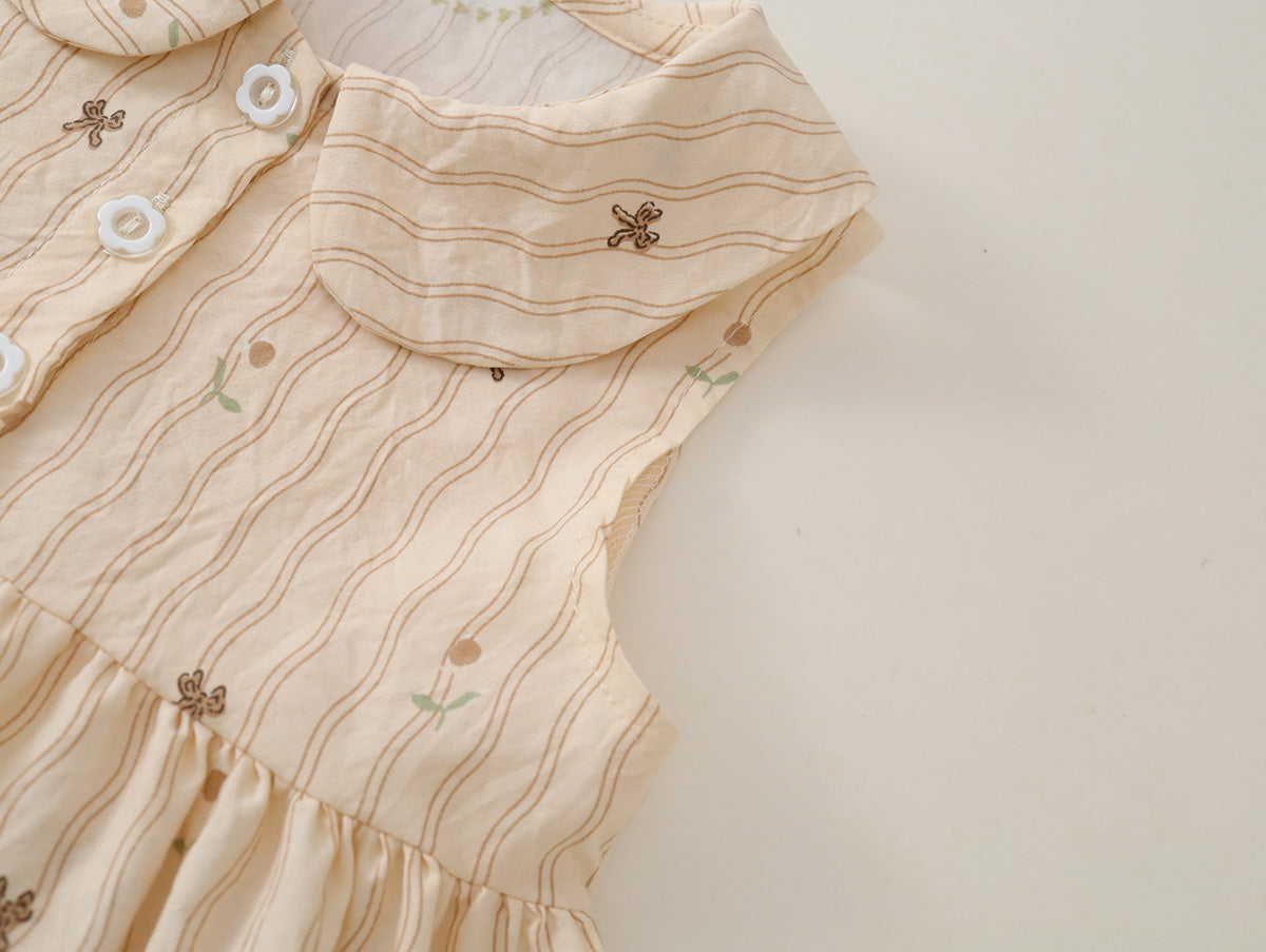 Girls' Peter Pan Collar Sleeveless Dress with Bear Patch (2 Colors) - K6126244