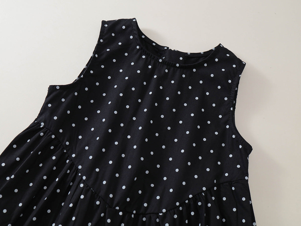Girls' Black & White Polka Dot A-Line Dress - K6126068
