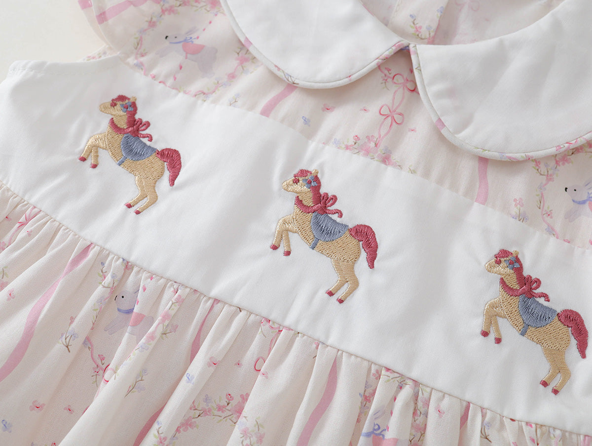 Little Pony Embroidered Peter Pan Collar Dress -K6126140