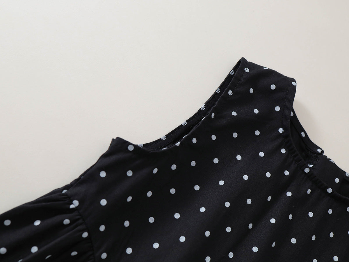 Girls' Black & White Polka Dot A-Line Dress - K6126068