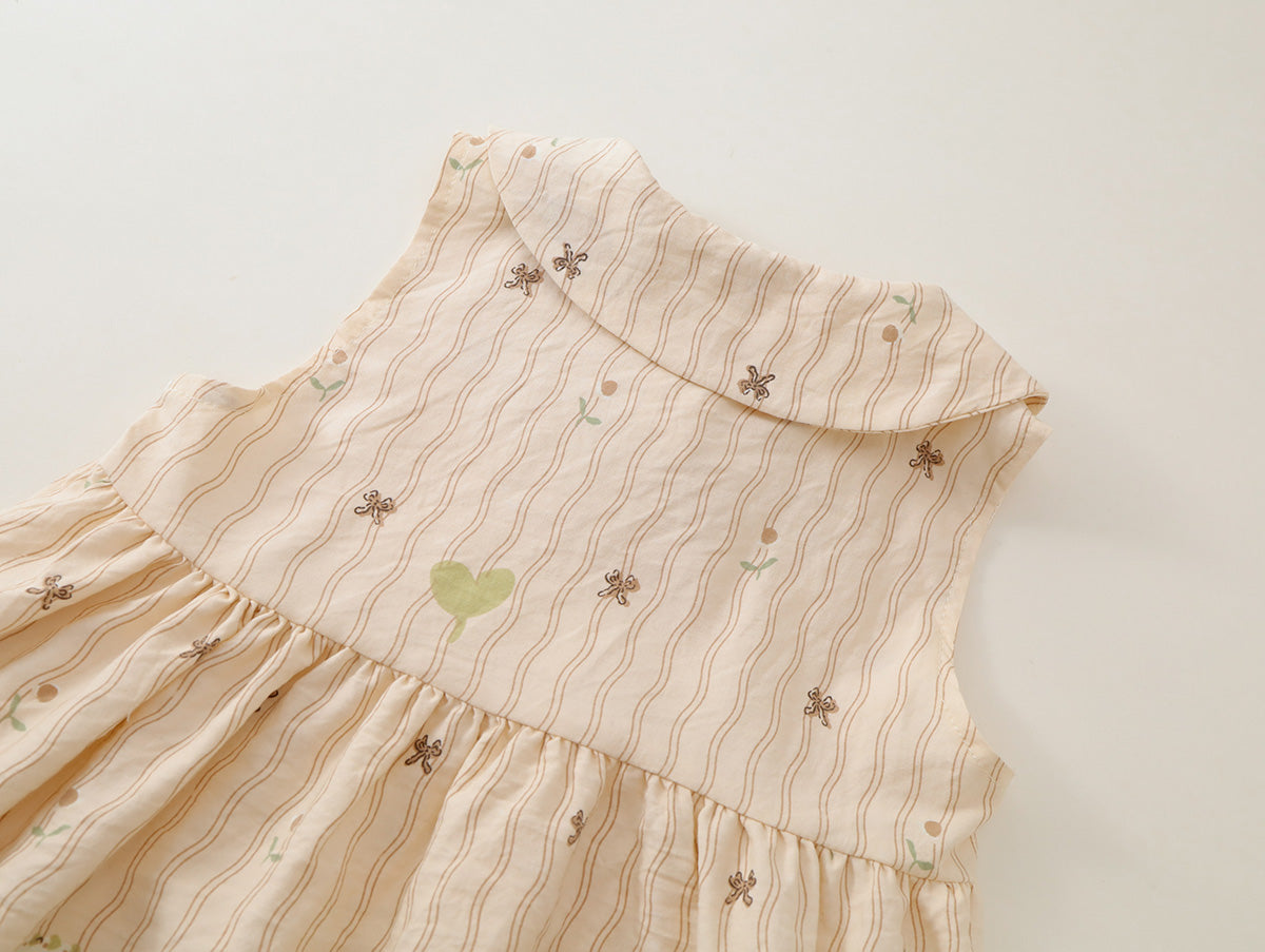 Girls' Peter Pan Collar Sleeveless Dress with Bear Patch (2 Colors) - K6126244