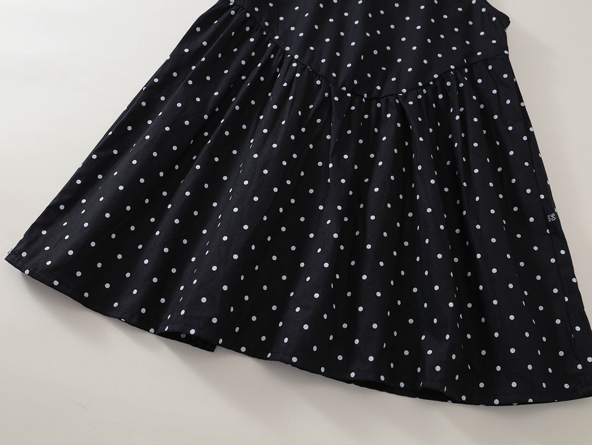 Girls' Black & White Polka Dot A-Line Dress - K6126068