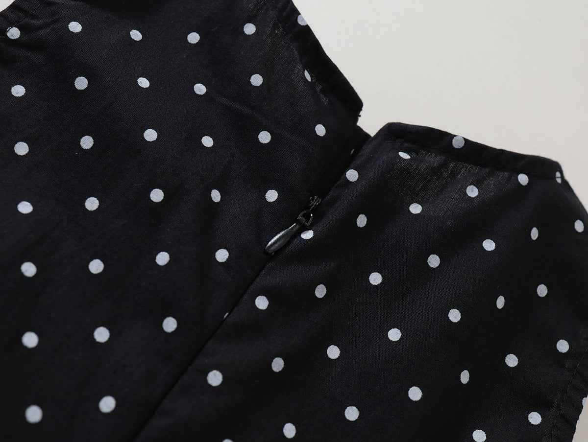 Girls' Black & White Polka Dot A-Line Dress - K6126068