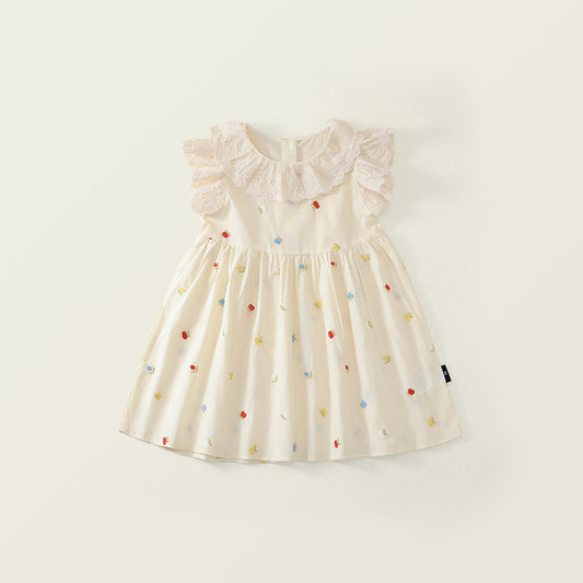 Toddler Girl Lace Ruffle Floral Embroidery Sleeveless Dress -K6126105