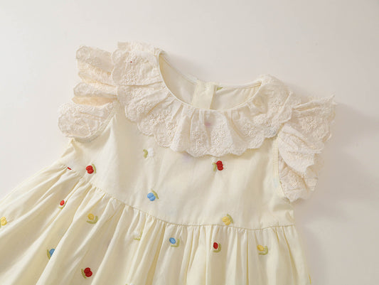Toddler Girl Lace Ruffle Floral Embroidery Sleeveless Dress -K6126105