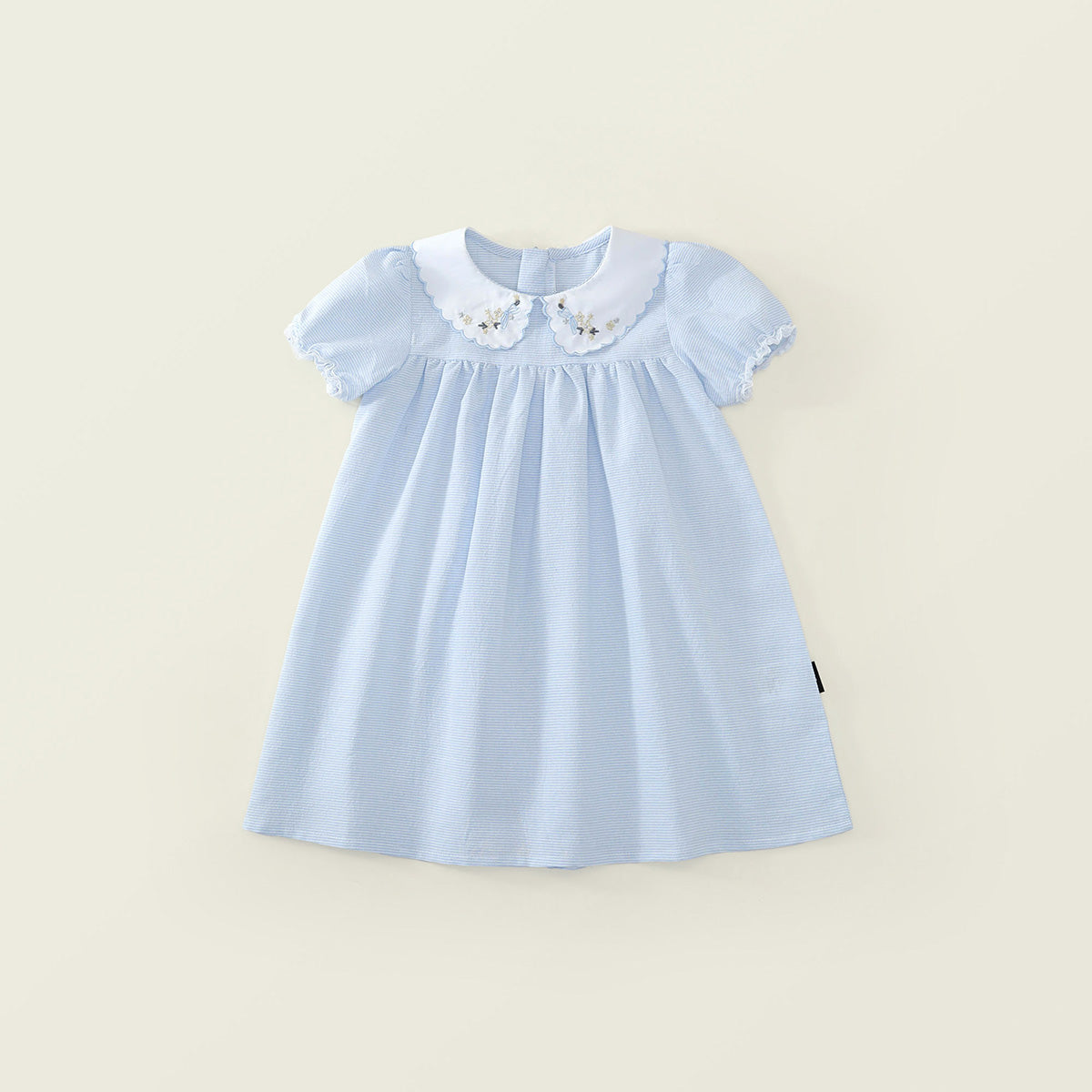 Girls' Striped Dress with Embroidered Collar -K6126186