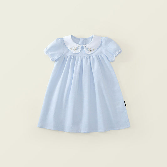 Girls' Striped Dress with Embroidered Collar -K6126186