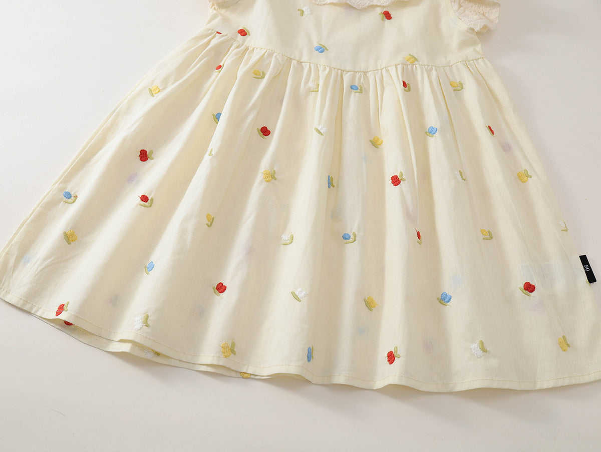 Toddler Girl Lace Ruffle Floral Embroidery Sleeveless Dress -K6126105