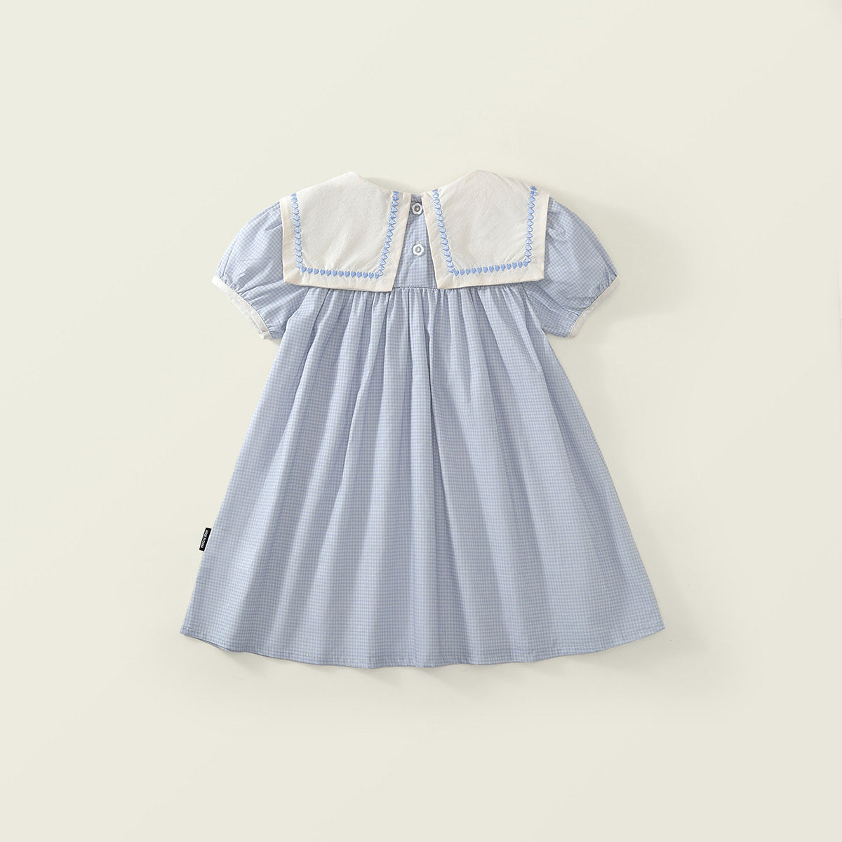 Girls' Seersucker Dress with Embroidered Sailor Collar - K6126056