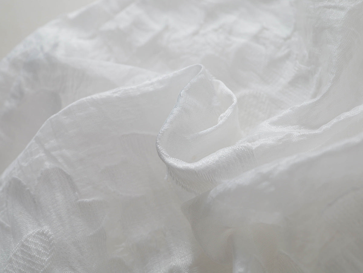 Girls' White Textured Puff Sleeve Dress -K6126145