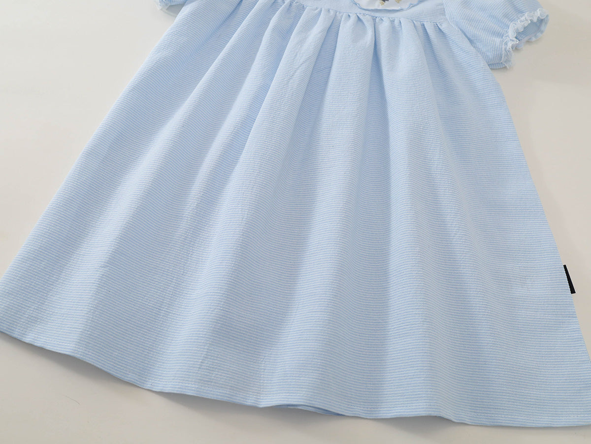 Girls' Striped Dress with Embroidered Collar -K6126186