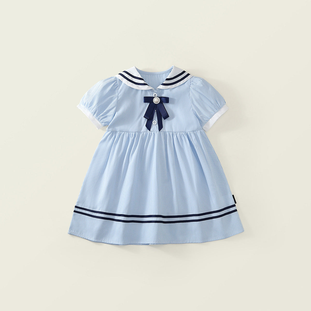 Girls' Navy-Style Striped Dress with Bow Detail - K6126051