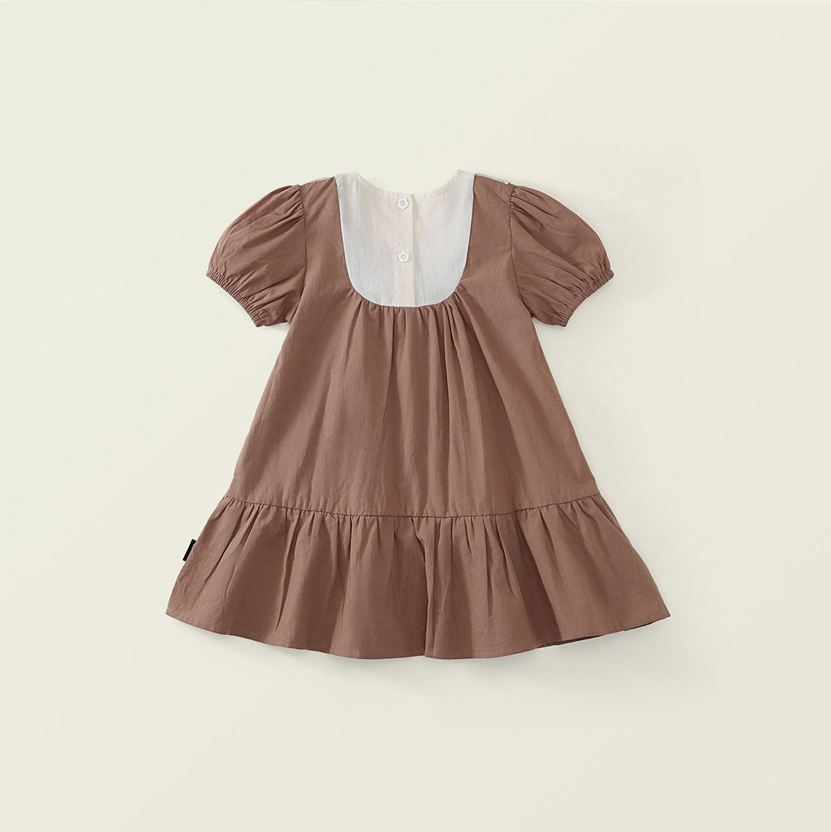 Girl Brown Lace Collar Embroidered Short Sleeve Dress -K6126122