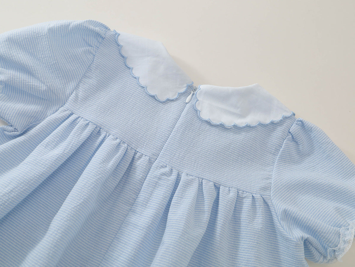 Girls' Striped Dress with Embroidered Collar -K6126186