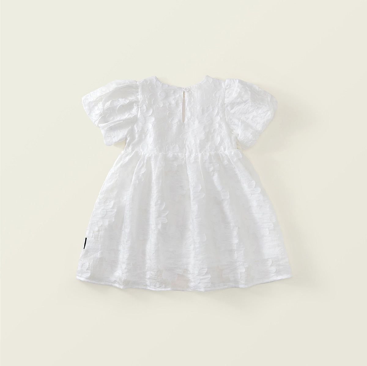 Girls' White Textured Puff Sleeve Dress -K6126145