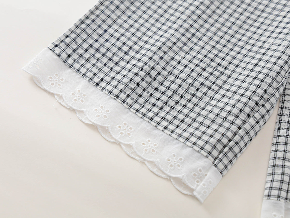Girls' White Top & Check Pants Set -K6126069