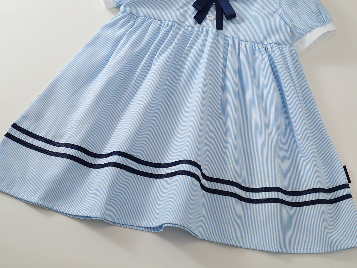 Girls' Navy-Style Striped Dress with Bow Detail - K6126051