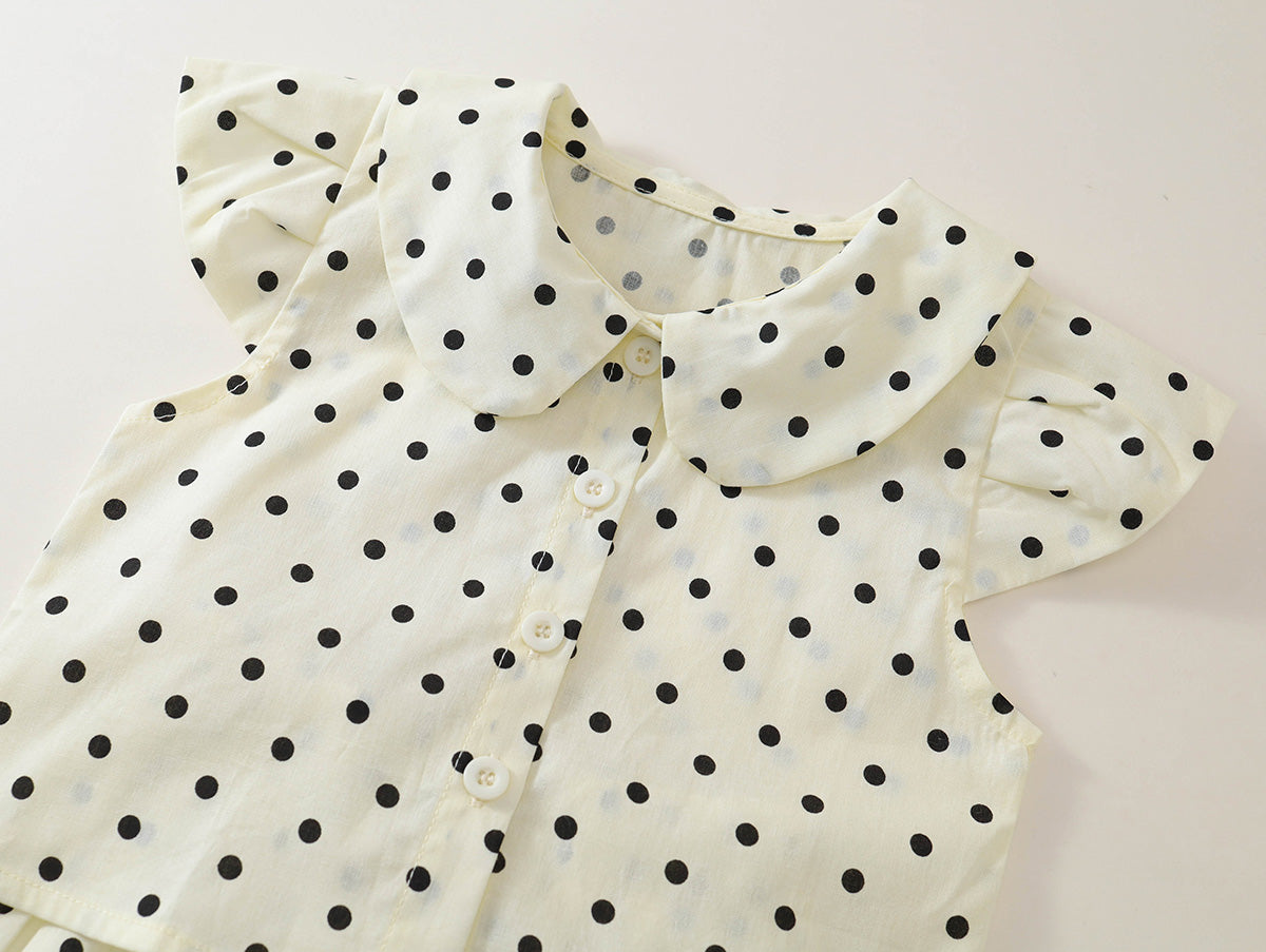 Girls' Polka Dot Peter Pan Collar Top & Ruffle Skirt Set -K6126082