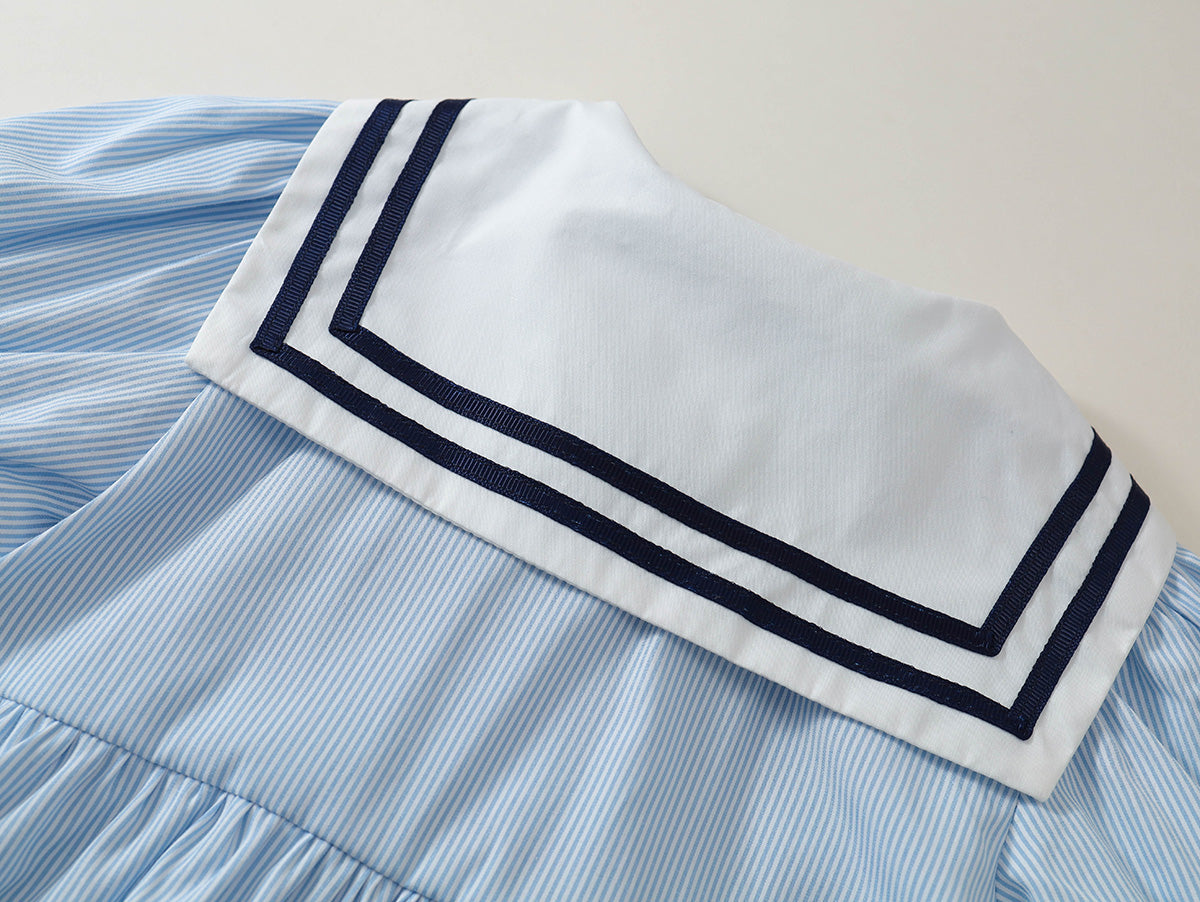 Girls' Navy-Style Striped Dress with Bow Detail - K6126051