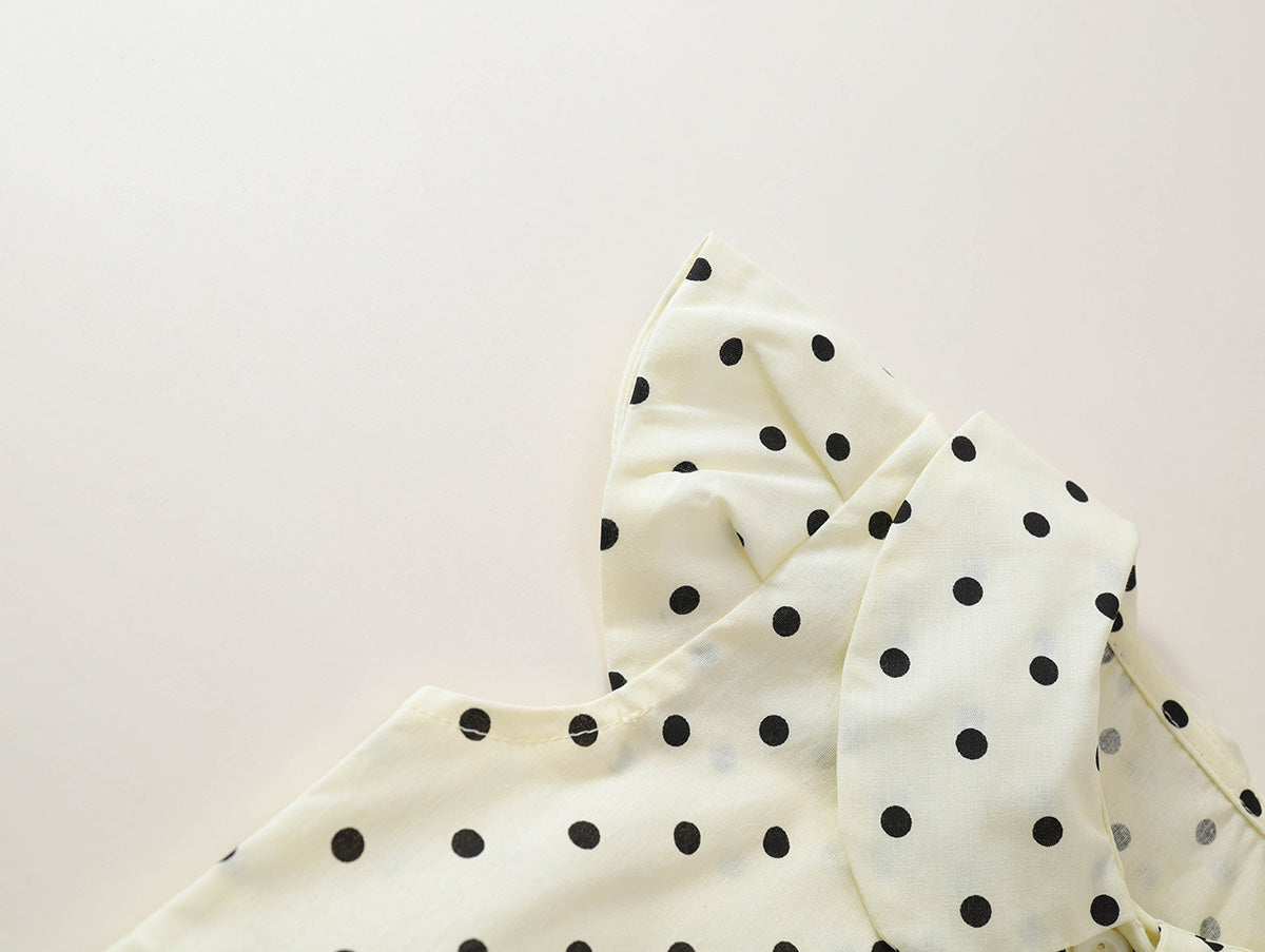 Girls' Polka Dot Peter Pan Collar Top & Ruffle Skirt Set -K6126082