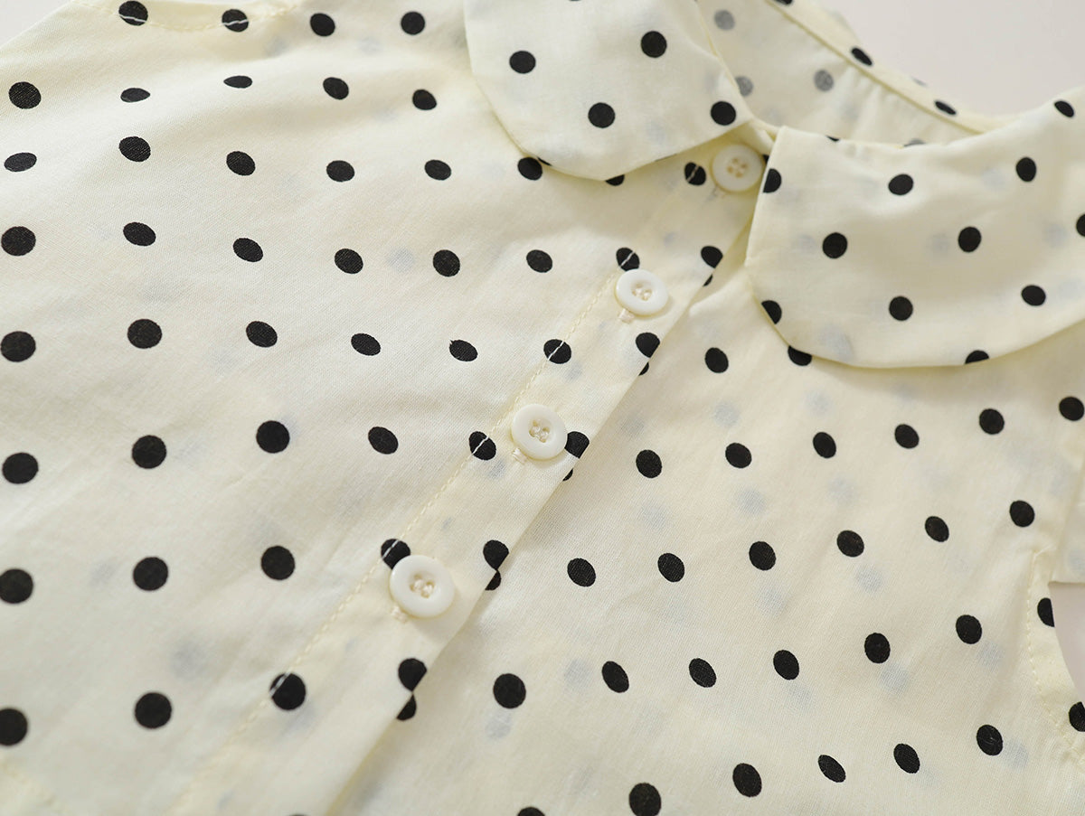 Girls' Polka Dot Peter Pan Collar Top & Ruffle Skirt Set -K6126082