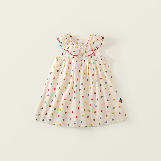 Girls' Colorful Polka Dot Dress with Peter Pan Collar -K6126065