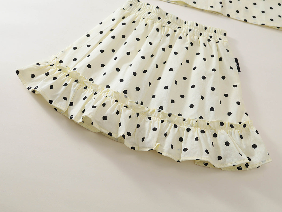 Girls' Polka Dot Peter Pan Collar Top & Ruffle Skirt Set -K6126082