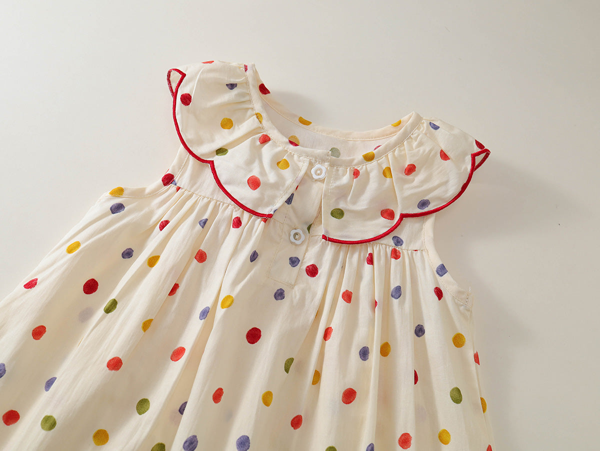 Girls' Colorful Polka Dot Dress with Peter Pan Collar -K6126065