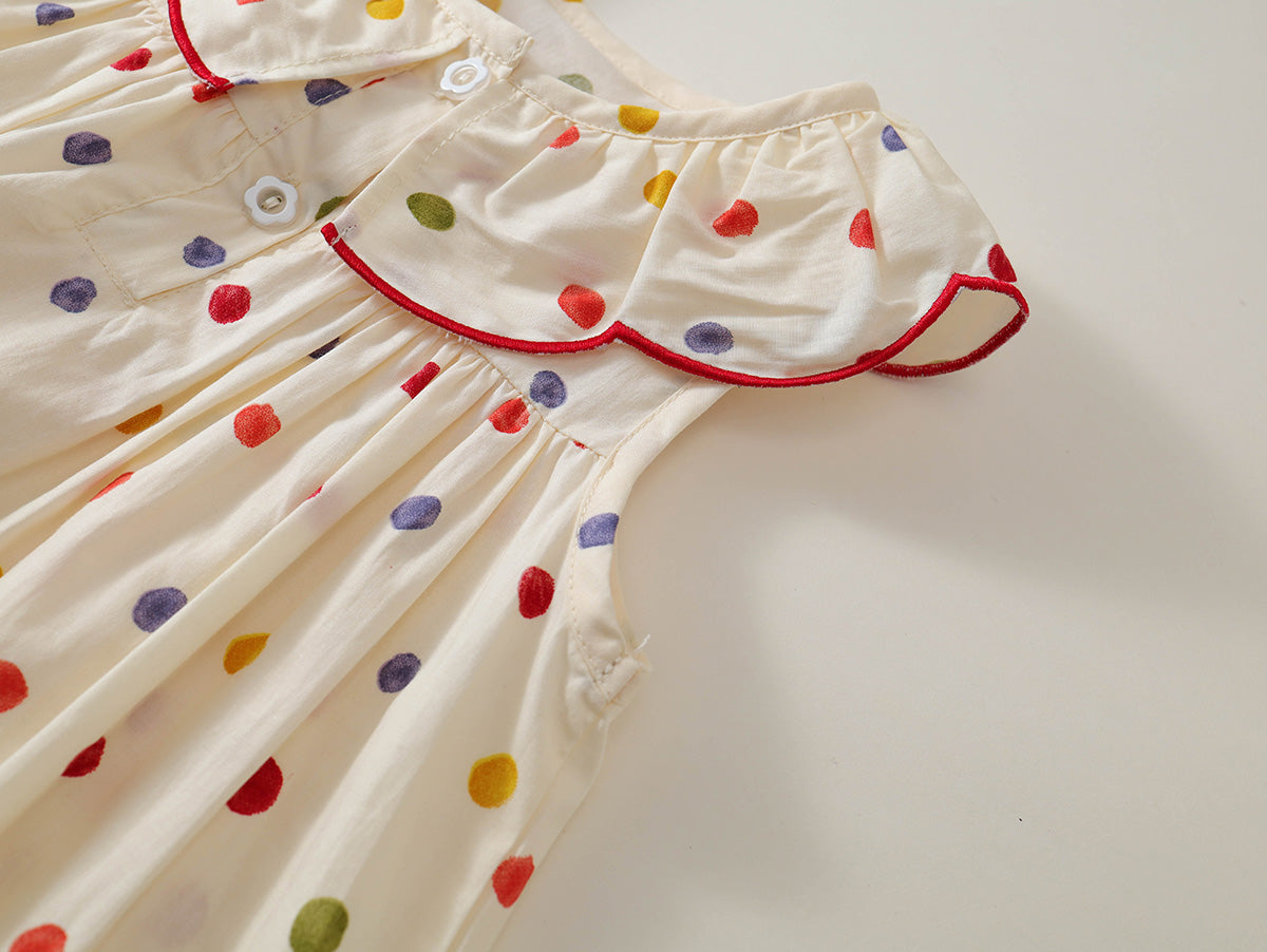 Girls' Colorful Polka Dot Dress with Peter Pan Collar -K6126065